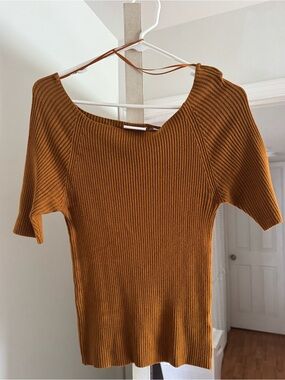 Anthropologie Ribbed Scoop Neck Top in Burnt Orange